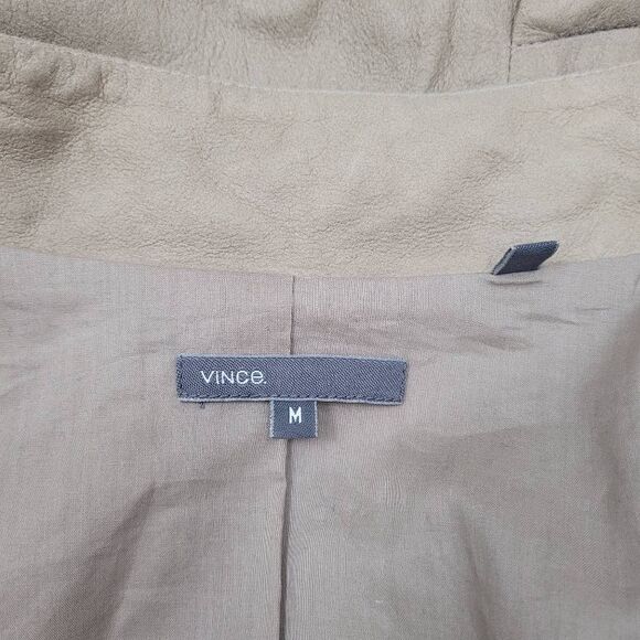 Vince Tan Asymmetric Zip Leather Jacket in Natural Sz M Mock Neck Buttery Soft - Picture 6 of 12